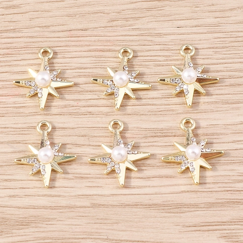 Piondi in Lega di Zinco Placcati Oro con Strass e Künstliche Perle Sintetiche a Forma di Stella a Otto Punte per Gioielli Fai-da-te Donna