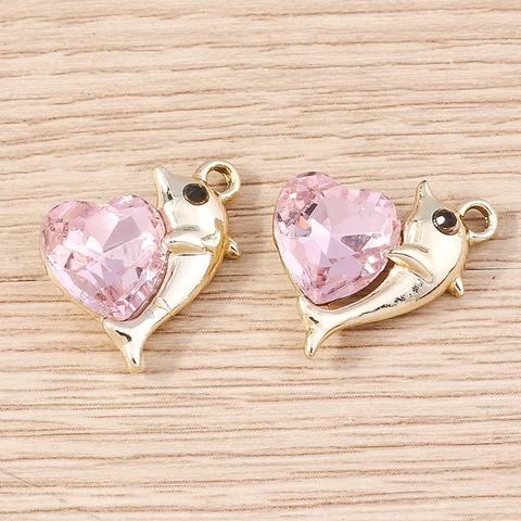 Ciondolo a Forma di Cuore con Delfino in Lega di Zinco Strass per DIY Produzione di Gioielli Collana Portachiavi Donna Gioielli Accessori