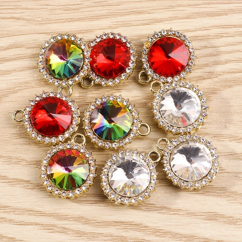 Pendentif en Alliage de Strass Rond de Mode Accessoires de Fabrication de Bijoux DIY pour Collier Bracelet Porte-clés