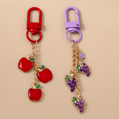 Zinc Alloy Enamel Fruit Keychain Cute Apple Grape Bag Pendant Fashionable Backpack Hanging Decoration For Handbag Women
