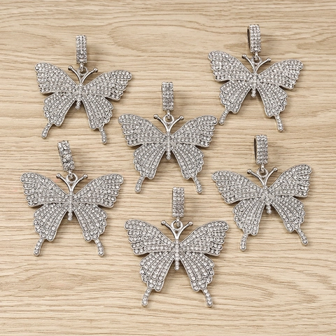 Exquisite Zinc Alloy Rhinestone Butterfly Pendant For DIY Necklace Bracelet Making Hip Hop Iced Out Jewelry Hanging Piece