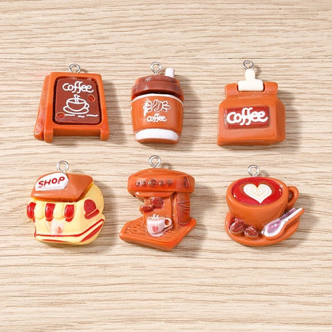 DIY Zinc Alloy Coffee Cup Heart Milk Tea Pendants For Bracelet Necklace Keychain Making Fashion Commute Jewelry Accessory