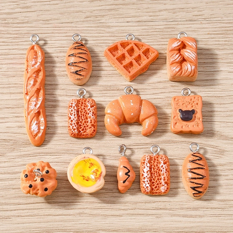 Simulation Bread Resin Pendants For DIY Jewelry Making Keychain Accessories Baguette Croissant Cake Tart Style Charms Decorative Handcrafted Materials