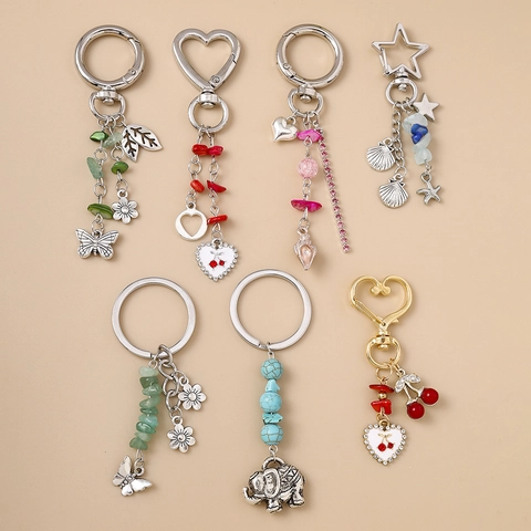 Llavero de Aleación Bohemio Con Dijes de Corazón Cereza Elefante Mariposa Diamantes de Imitación Esmalte Colgante de Bolso Vintage