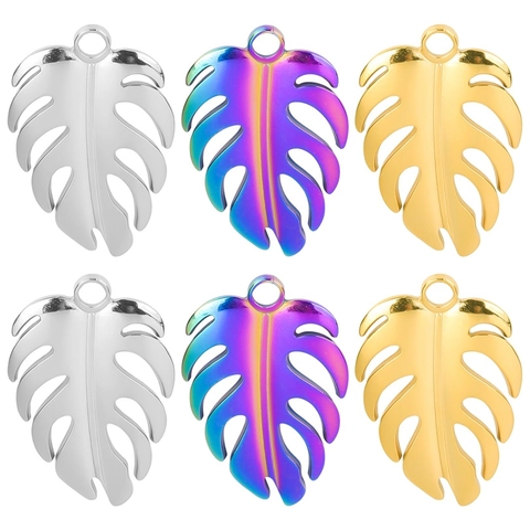 Monstera Leaf Stainless Steel Pendant Necklace Tropical Hollow Out Botanical Plant Jewelry Gold Silver Rainbow For Women