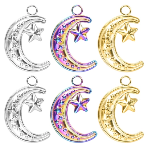 Stainless Steel Moon Star Pendant Necklace For Women Western Fashion DIY Jewelry Accessories Gold Silver Rainbow Plated Celestial Necklace