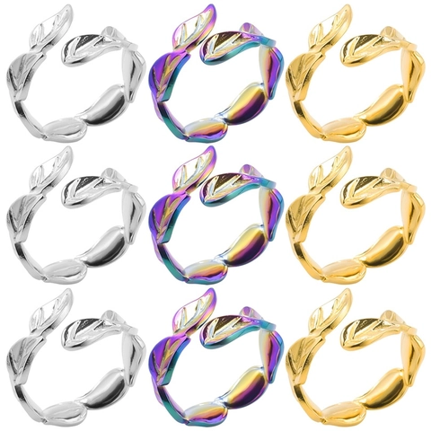 Vintage Edelstahl Blatt Offener Ring Für Damen Herren Verstellbar Minimalistischer Naturstil Nicht Verblassender Schmuck