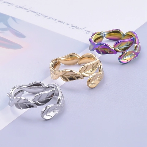 Vintage Edelstahl Blatt Offener Ring Für Damen Herren Verstellbar Minimalistischer Naturstil Nicht Verblassender Schmuck