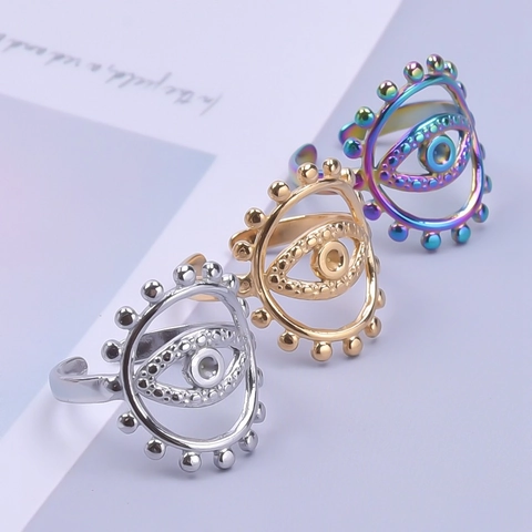 Vintage Edelstahl Ring Verstellbar Böser Blick Muster Ausgehöhltes Design Offener Fingerring Für Damen Herren Schmuck