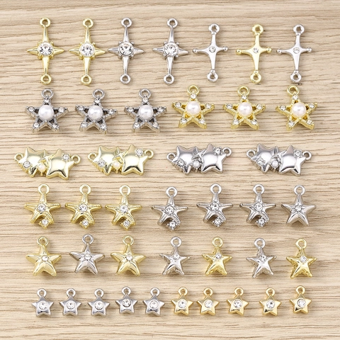 DIY Jewelry Findings Alloy Star Pendants Rhinestone Faux Artificial Pearl Star Charms For Necklace Bracelet Making Gold Silver Accessories