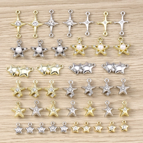 DIY Jewelry Findings Alloy Star Pendants Rhinestone Faux Artificial Pearl Star Charms For Necklace Bracelet Making Gold Silver Accessories