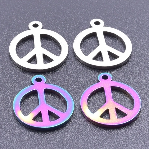 Stainless Steel Peace Sign Pendants Circular Metal Charms Electroplated For DIY Jewelry Making Accessories Silver Multicolor