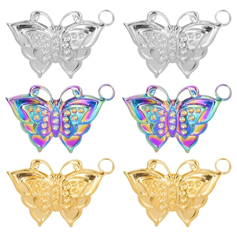 Edelstahl Schmetterling Anhänger Halskette Mit Strass-Verzierung 18K Vergoldet Hohl Schmuck Zubehör Für Damen