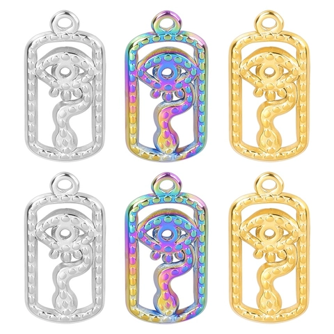 Stainless Steel Evil Eye Snake Pendant Only Without Chain Gothic Mystical Hollow Rectangular DIY Jewelry Making Accessory