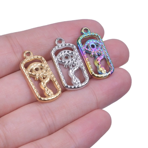 Stainless Steel Evil Eye Snake Pendant Only Without Chain Gothic Mystical Hollow Rectangular DIY Jewelry Making Accessory