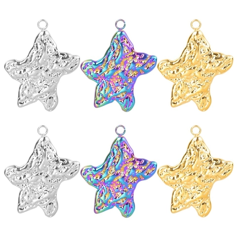 Stainless Steel Star Pendant Necklace Hammered Texture Star Shape Charm For Women Electroplated Jewelry DIY Accessory