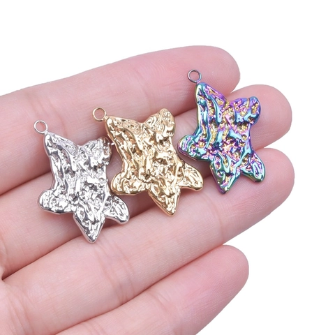 Stainless Steel Star Pendant Necklace Hammered Texture Star Shape Charm For Women Electroplated Jewelry DIY Accessory