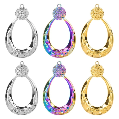 Ciondolo a Goccia d'Acqua in Acciaio Inossidabile con Trama Martellata e Strass Intarsiati Accessorio per Gioielli DIY Donna