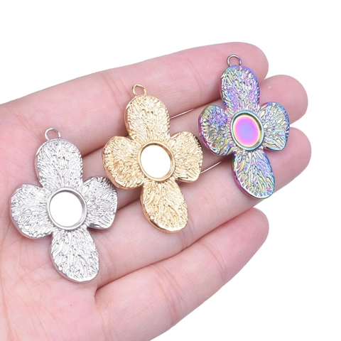 Colgante de Flor de Acero Inoxidable Estilo Occidental para Collar DIY Chapado en Oro de 18K al Vacío Dijes Florales para Mujer