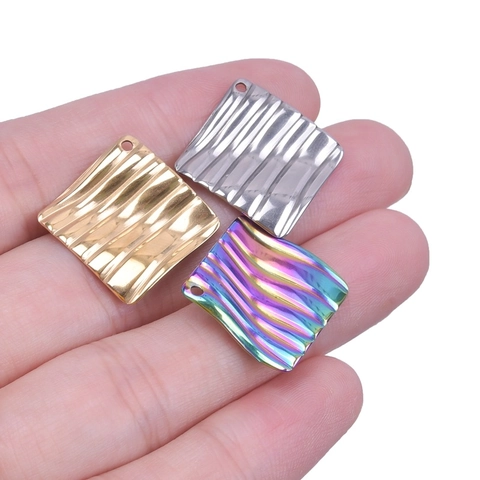 Colgante de Acero Inoxidable Cuadrado con Patrón de Ondas DIY Amuletos de Joyería Iridiscente Oro Plata Chapado Accesorios