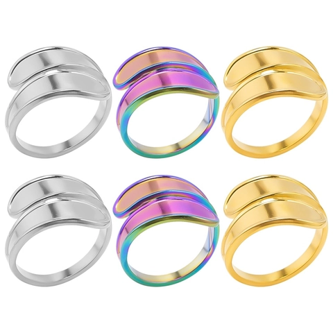 Anillo Abierto Geométrico de Acero Inoxidable Minimalista para Mujeres Hombres Vintage Anillo Ajustable Oro Plata Arcoíris Joyería