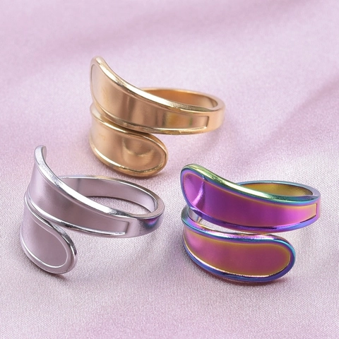 Anillo Abierto Geométrico de Acero Inoxidable Minimalista para Mujeres Hombres Vintage Anillo Ajustable Oro Plata Arcoíris Joyería