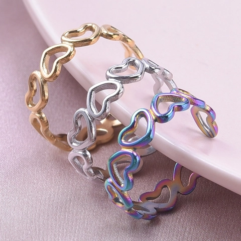 Vintage Roestvrijstalen Holle Hart Ring Minimalistische Verstelbare Open Ringen Voor Dames Heren Sieraden Goud Zilver Kleur
