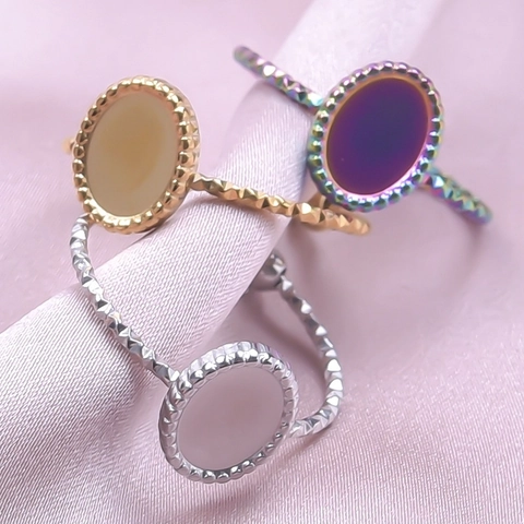 Anillo Abierto con Bandeja Ovalada de Acero Inoxidable para Mujer Base Ajustable para Creación de Joyas DIY Anillo Retro