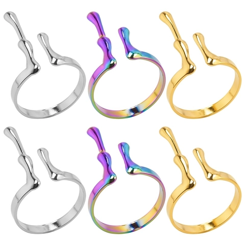 Anillo Abierto Vintage de Acero Inoxidable Fluido de Lava para Mujer Minimalista Irregular Geométrico Ajustable Joyería