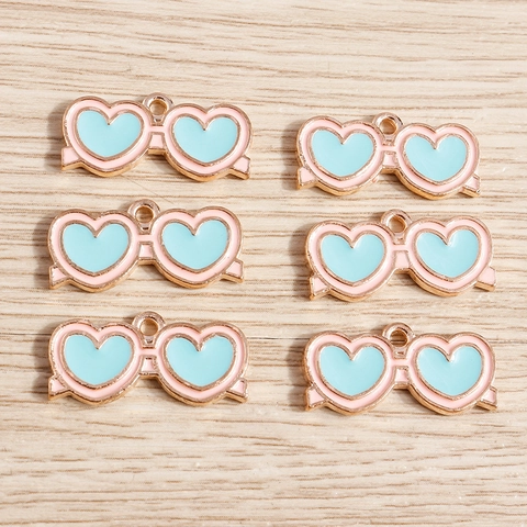 Alloy Enamel Heart Sunglasses Pendants Romantic DIY Jewelry Making Accessories Heart Charms For Necklace Bracelet Craft