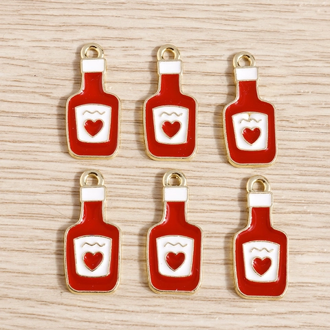Legierung Emaille Weinflasche Anhänger Herzmuster DIY Schmuckherstellung Charms Für Armband Halskette Schlüsselanhänger Rot Weiß Gold