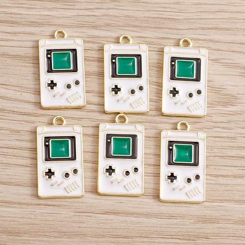 Retro Game Console Alloy Enameled Pendants DIY Necklace Jewelry Making Accessories White Green Gold Game Boy Style Charms