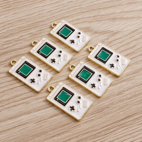 Retro Game Console Alloy Enameled Pendants DIY Necklace Jewelry Making Accessories White Green Gold Game Boy Style Charms