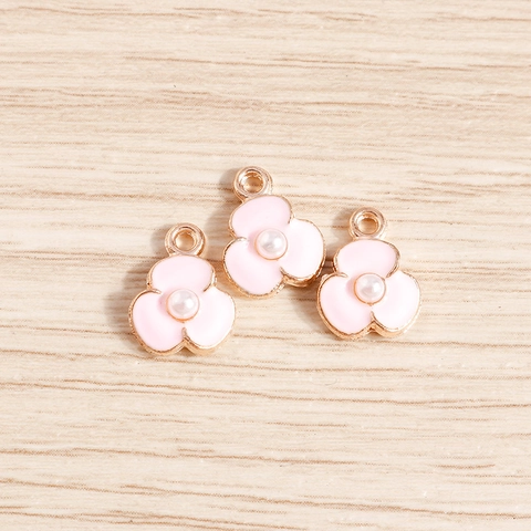 Alloy Enamel Artificial Pearl Cherry Blossom Flower Pendant Charm For DIY Jewelry Making Bracelet Necklace Accessories
