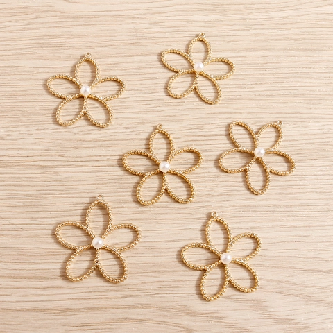 Gold Vergoldete Legierung Hohle Pflaumenblüte Blume Anhänger Mit Künstlicher Perle Für DIY Schmuckherstellung Halsketten Armband Charms
