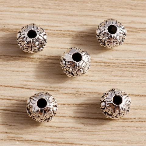 Cuentas Espaciadoras de Agujero Grande de Aleación Color Plata Retro Textura Tejida Cuentas Sueltas Dijes DIY para Joyería