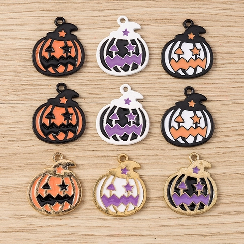 Halloween Pumpkin Witch Hat Enamel Alloy Pendants For DIY Bracelet Necklace Keychain Jewelry Making Accessories For Women Kids
