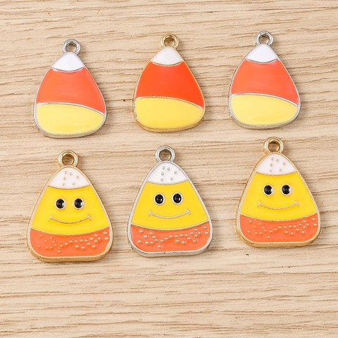 Halloween Candy Corn Alloy Charms White Orange Yellow Drip Oil Enamel Smiley Face Pendants For DIY Jewelry Making Necklaces