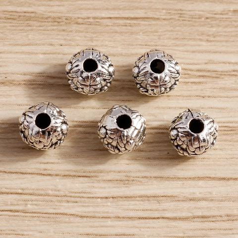 Cuentas Espaciadoras de Agujero Grande de Aleación Color Plata Retro Textura Tejida Cuentas Sueltas Dijes DIY para Joyería
