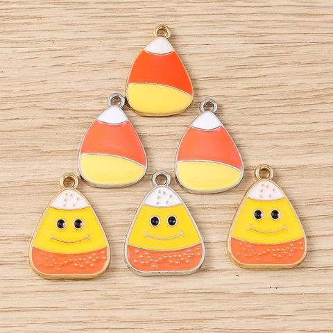 Halloween Candy Corn Alloy Charms White Orange Yellow Drip Oil Enamel Smiley Face Pendants For DIY Jewelry Making Necklaces