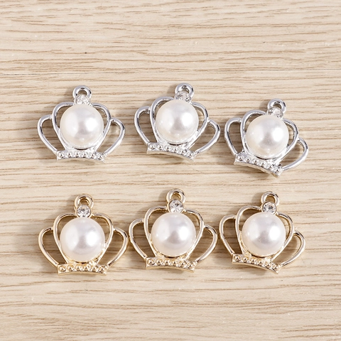 Lussuoso Ciondolo a Corona in Lega con Perla Artificial Sintetica e Strass Eleganti Accessori per Creazione Gioielli per Collana Braccialetto Fai-da-te Oro Argento