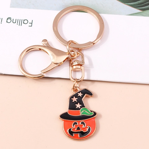 Portachiavi Zucca di Halloween in Lega di Zinco Smaltato Cappello da Strega Ciondolo Accessorio per Borsa Creativo Decorazione