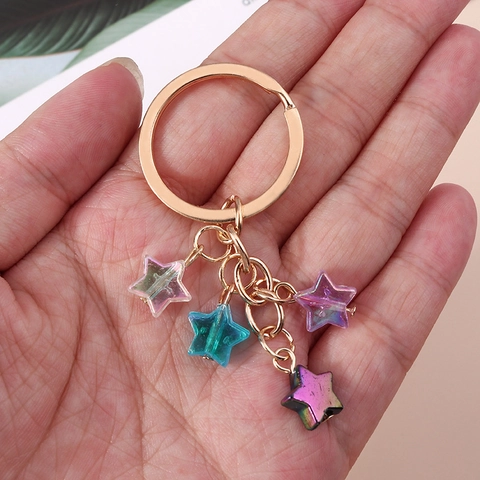 Llavero de Estrella Aurora de Moda para Mujer Aleación de Zinc Resina Degradado Estrella de Cinco Puntas Ornamento para Bolso Regalo