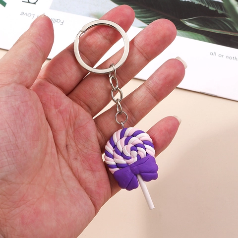 Sweet Simulation Lollipop Keychain Resin Spiral Candy Keyring With Bow Knot Zinc Alloy Pendant Bag Charm For Women Gift