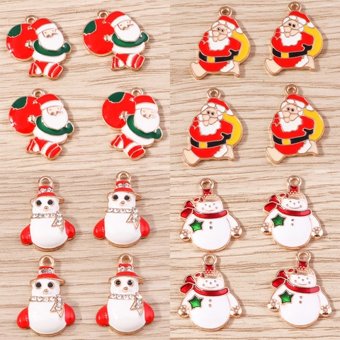 Colgantes de Aleación Esmaltada Navidad Papá Noel Muñeco de Nieve Dijes Para Fabricación de Joyas DIY Decoración de Navidad