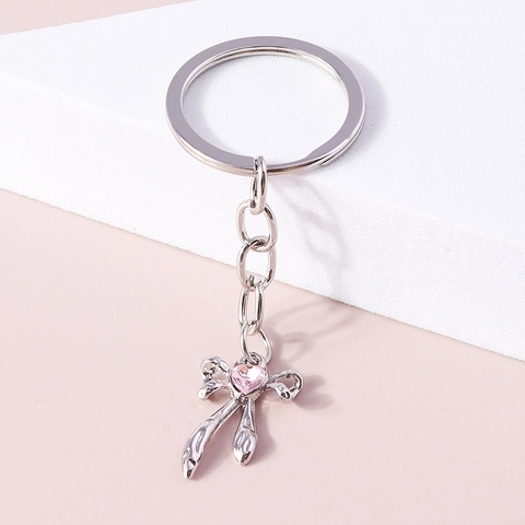 Portachiavi Fiocco in Lega di Moda Con Strass Cuore Rosa Delicato Anello Portachiavi in Metallo Pendente Zaino Regalo Donna
