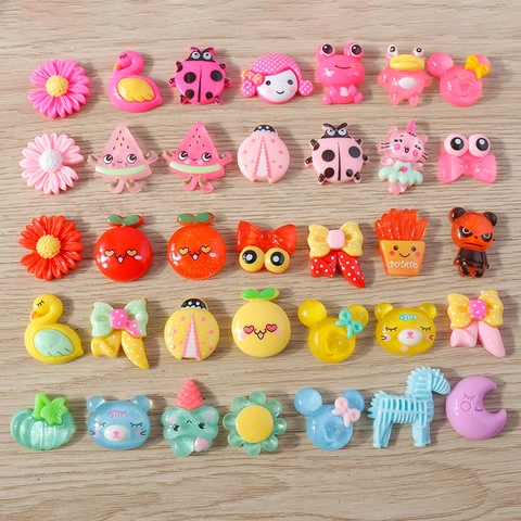 Mixed Resin Cartoon Charms DIY Jewelry Making Phone Case Decor Animal Fruit Flower Heart Bow Flatback Cabochon Craft Accessory