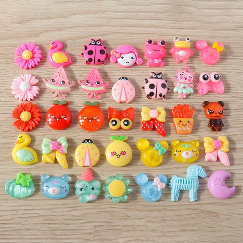 Mixed Resin Cartoon Charms DIY Jewelry Making Phone Case Decor Animal Fruit Flower Heart Bow Flatback Cabochon Craft Accessory