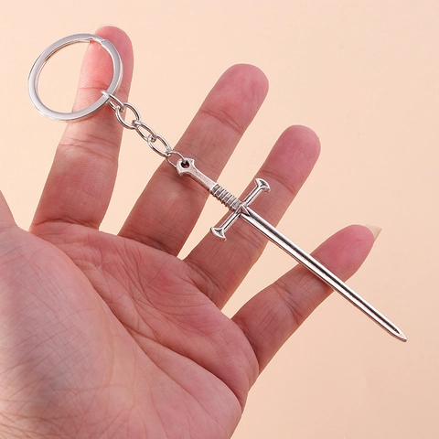 Porte-clés Épée de Croix Gothique en Alliage de Zinc Vintage Pendentif de Sac pour Hommes Femmes Arme Médiévale Bijoux Accessoires