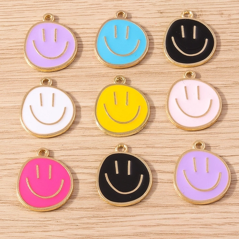 Alloy Smiley Face Enamel Charms For DIY Jewelry Making Pendants Necklace Bracelet Craft Accessories Colorful Smile Face Pendant